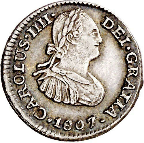 ☆ ヒスパニック シルバー ? 1/2レアル 1807 ? メキシコ TH ? カルロス4世 ☆ スペイン Cal.# 294 ☆D0003