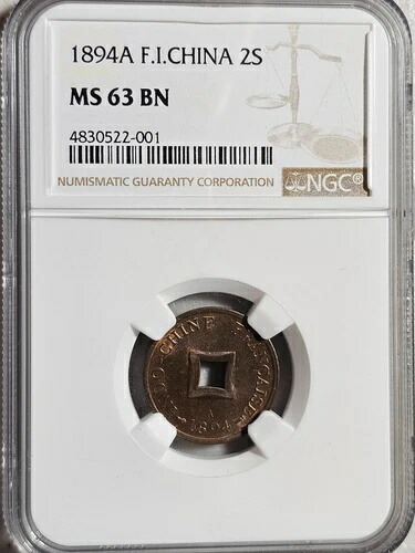 フランス領インドシナ 2 サペック 1894A NGC MS 63 BN