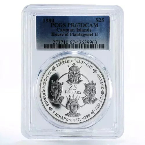 ケイマン諸島 25ドル プランタジネット2世 PR67 PCGS 銀貨 1980年