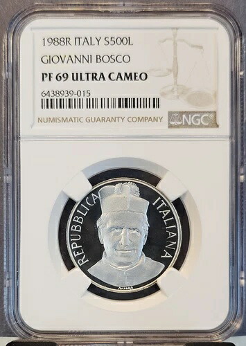 1985年 イタリア シルバー 500リラ S500L ジョヴァンニ・ボスコ NGC PF 69 ウルトラカメオ トップポップ 1