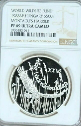 1988 ハンガリー シルバー 500 フォリント モンタギュース ハリアー NGC PF 69 ウルトラ カメオ トップ ポップ!