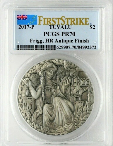 2017-P 2ドル ツバル 北欧の女神 フリッグ 2オンス ハイレリーフ アンティーク PCGS PR70 FS