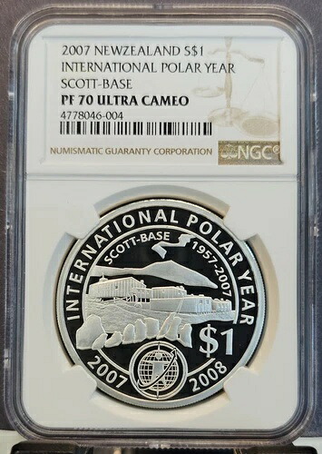 2007年 ニュージーランド シルバー 1ドル ポーラーイヤー スコットベース NGC PF 70 ウルトラカメオ
