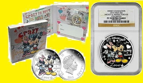 2015 ディズニー ミッキー＆ミニー カラーライズ 1オンス シルバー NGC PF 70 UC ポップ 10K ボックス/COA