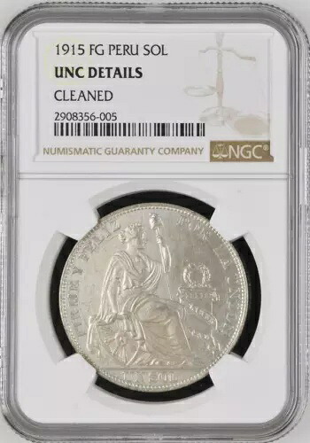 :1915 FG ペルー シルバー クラウン 1 ソル BU NGC UNC 詳細 低ポップ 最高グレード