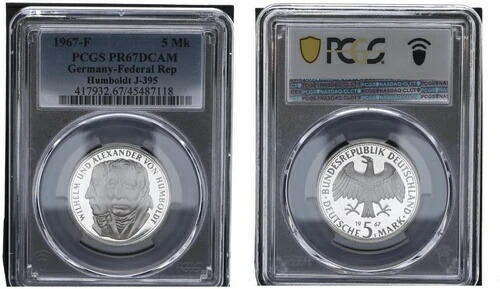 1967年 F フンボルト記念コイン 5マーク PCGS認定 PP PR67DCAM 86577