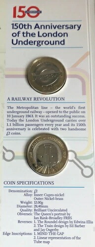 2013年地下鉄開通記念 BU 2 2ポンド硬貨 列車 BUNC