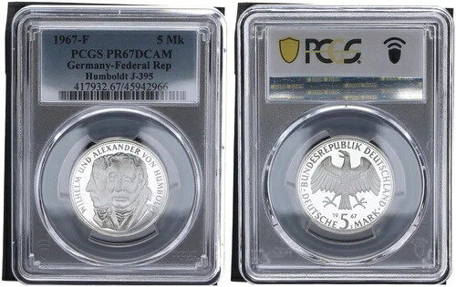1967年 F フンボルト記念コイン 5マーク PCGS PR67DCAM 90784