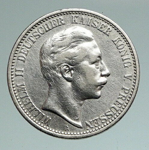 1904年 プロイセン王国 ドイツ ヴィルヘルム2世 アンティーク 銀貨 2マルク i90960｜WORLD RESOURCE【QUEEN店】