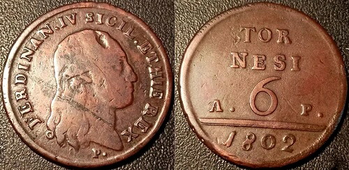 イタリア - ナポリ - フェルディナンド 4 世 - 6 トルネージ 1802! KM#229-｜WORLD RESOURCE【QUEEN店】 42,185円