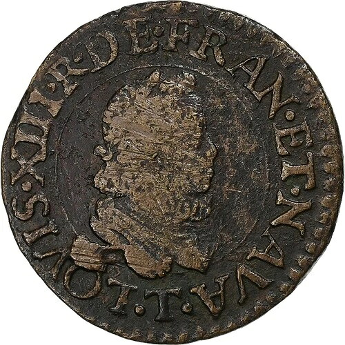 [#1279975] フランス、ルイ 13 世、ダブル トゥルノワ、1612 年、ナント、銅、VF｜WORLD RESOURCE【QUEEN店】