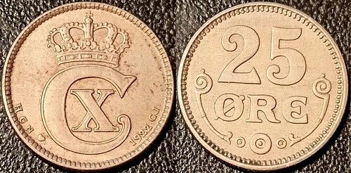 デンマーク - Christian X - 25 ?re 1922 Hcn GJコペンハーゲン 非常に良い! Km# 815.2-