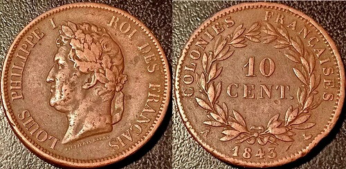 ルイ・フィリップ - 10 サンチーム 1843 パリの侯爵夫人が注ぐ 珍しい !レック#317｜WORLD RESOURCE【QUEEN店】
