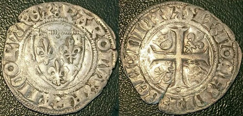 シャルル6世 - 白銀ゲナール銀貨 第5回パリ発行！ 1417年10月5日！ Dy#377d-｜WORLD RESOURCE【QUEEN店】