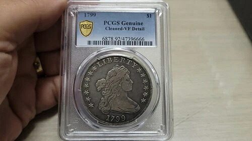 1799年 13個の星が描かれたドレープ胸像ドル $1 PCGS VF 詳細クリーニング済み