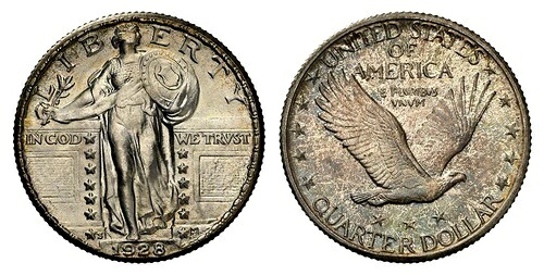 1928-S スタンディング・リバティ・クォーター。NGC MS66 フルヘッド・サンフランシスコ。KM 145。