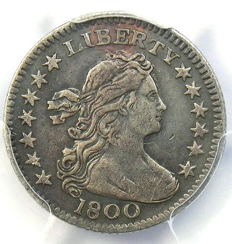1800年 ドレープバスト ハーフダイム H10C - PCGS XF ディテール認定 (EF) - 希少な日付コイン