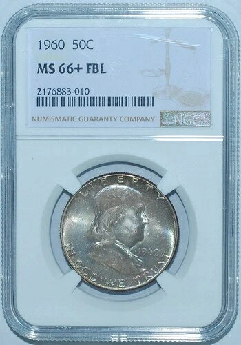 1960年 NGC MS66+FBL フルベルライン フランクリン ハーフダラー