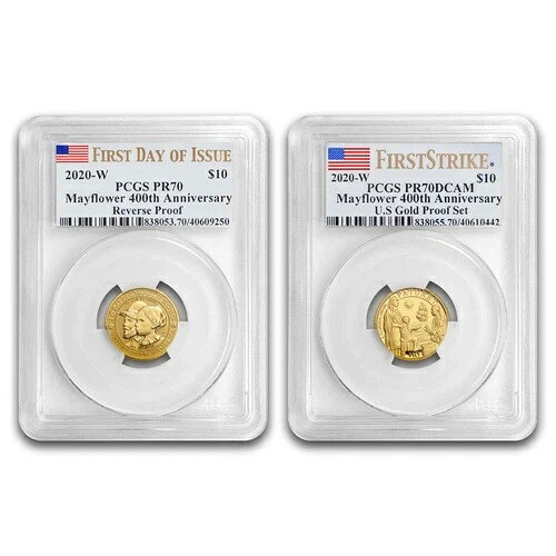 2020-W メイフラワー号沈没400周年記念金貨2枚セット PR-70 PCGS 410,520円