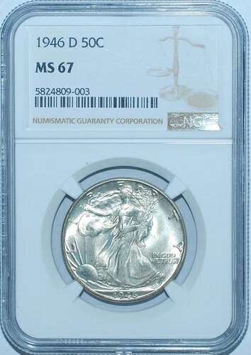 1946年 D NGC MS67 ウォーキング・リバティ・ハーフダラー