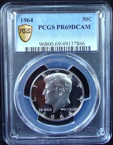 1964年 プルーフ ケネディ シルバー ハーフドル - PCGS PR 69 DCAM - ゴールドシールド