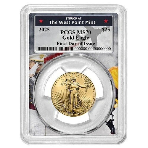 2025年 25ドル 1/2オンス アメリカンゴールドイーグル PCGS MS70 FDOI ウェストポイントフレーム