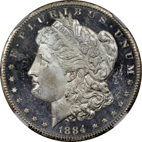 1884-CC 1ドル モルガン・ダラー NGC MS65 - 見事なブラストホワイトディープミラーカメオの宝石