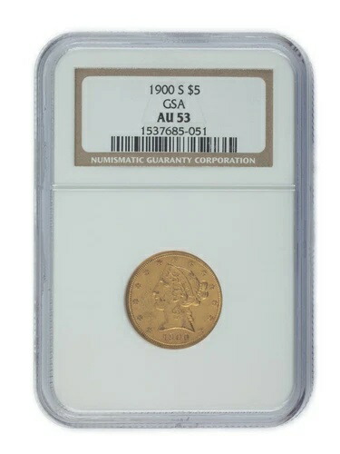 1900年代の5ドル金貨ハーフイーグル、NGCでAU-53と評価！GSAによる限定品！
