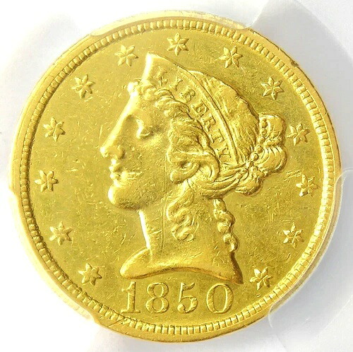 1850-C リバティゴールド ハーフイーグル 5ドル ウィークC - PCGS AU 詳細 - 希少シャーロットコイン