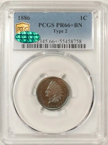 1886 年プルーフ インディアン セント、タイプ 2 - PCGS PR-66+ BN CAC、ゴージャスで素晴らしい外観 67! 555,720円