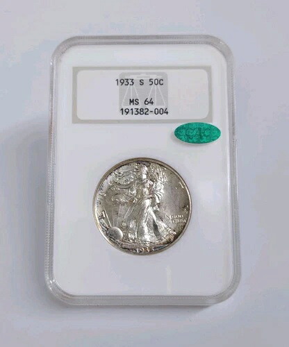 1933-S ウォーキング・リバティ・ハーフドル NGC MS64 CAC ステッカー 希少高品位