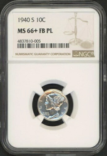 1940-S 10セント マーキュリー銀貨 (NGC MS 66+ FB PL)