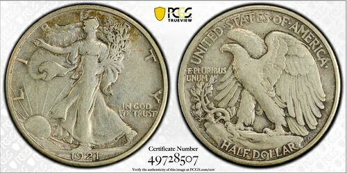 1921-D ウォーキング・リバティ・ハーフダラー、PCGS スクラッチ-XF ディテール、キーデート