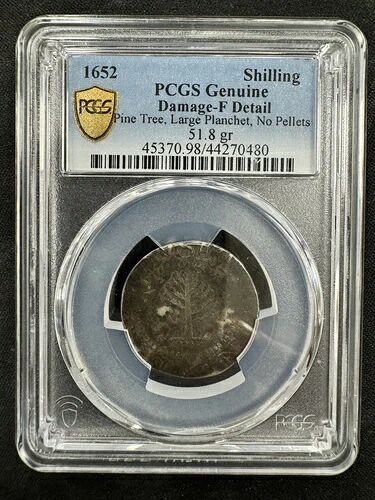 1652年製 松の木 シリング 大型プランシェット ペレットなし PCGS F-詳細 556,160円