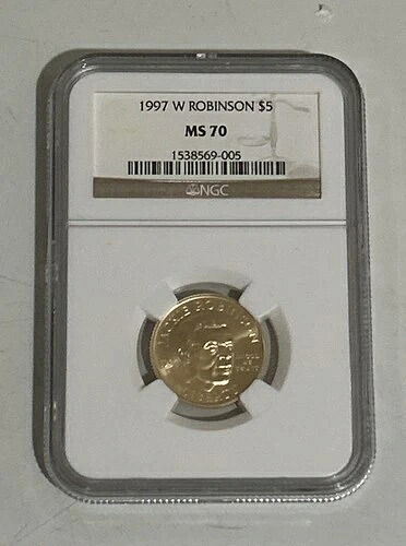 ジャッキー・ロビンソン 1997 W MS 70 5ドル金貨 NGC 1/4オンス 24KT