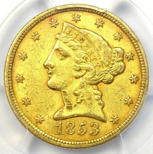 1853-C リバティゴールドハーフイーグル 5ドル - PCGS XF 詳細 - 希少シャーロット金貨