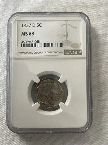 1937年 Dニッケル インディアンヘッドまたはバッファロー NGC MS-63