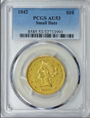 1842年 10ドル金貨 リバティ・イーグル スモール・デイト PCGS AU 53