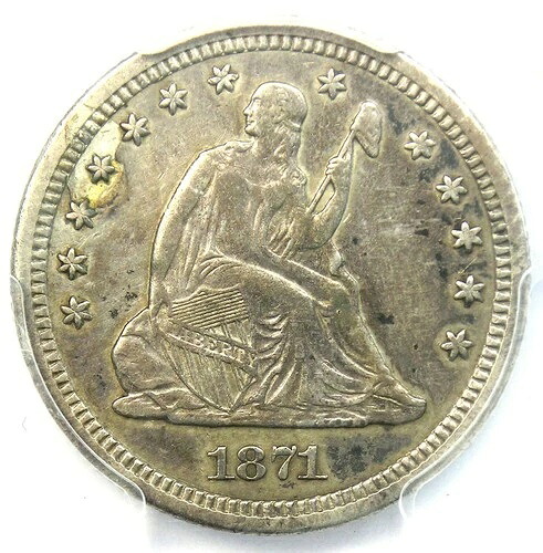 1871-S 着席自由の女神像 25 セント硬貨 - PCGS AU 詳細 - サンフランシスコの希少な日付!