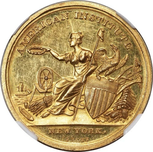 日付なし (1843) American Institute Award、ニューヨーク、NY、ゴールド、MS62 プルーフライク N...