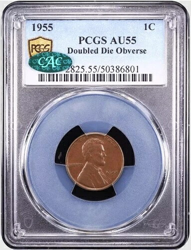 1955年 ダブルダイ リンカーンセント 1セント PCGS AU55 BN CAC 653,840円