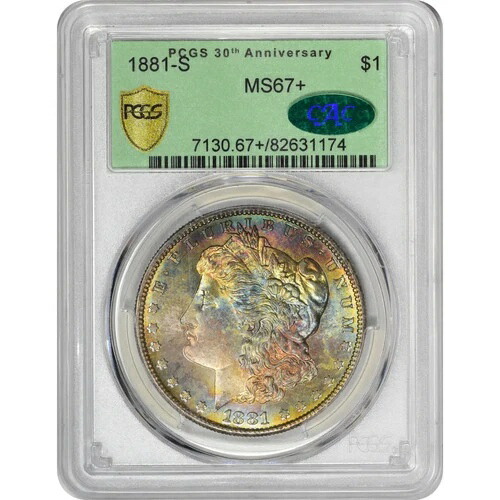 1881年 S モーガン銀貨 PCGS MS-67+ PLUS モンスターカラートーニング CAC