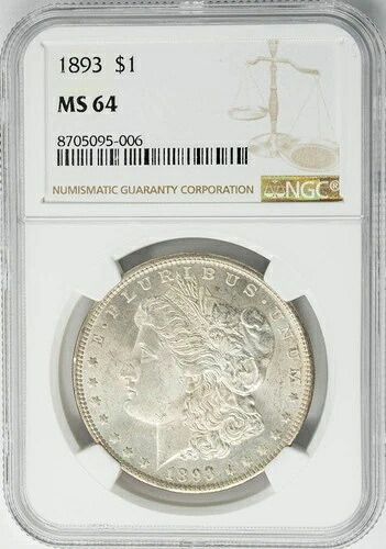 1893年 モーガン シルバードル $MS64 NGC 950514-9-
