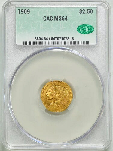 1909年 G$2.5 インディアンヘッド ゴールド クォーターイーグル MS64 CACG CAC 647071078