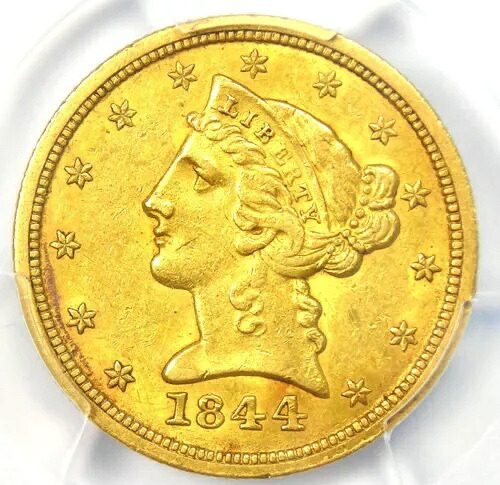 1844-O リバティ ゴールド ハーフ イーグル 5 ドル ニューオーリンズ コイン - PCGS AU58 - 価値 6,000 ドル!