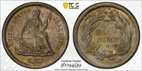 1872 S PCGS MS67 ミントマーク 弓の上に自由の女神像 半ダイム ローポップ｜WORLD RESOURCE【QUEEN店】