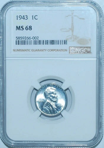 1943年 P NGC MS68 リンカーン・ウィート・スチール・セント｜WORLD RESOURCE【QUEEN店】