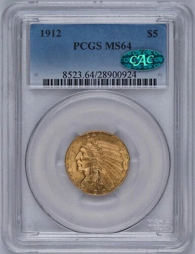 1912年 5ドル インディアンヘッド ハーフイーグル PCGS MS64 CAC