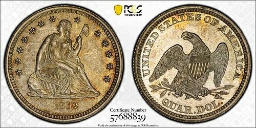 1862年 自由の女神像 25セント硬貨 PCGS MS65｜WORLD RESOURCE【QUEEN店】