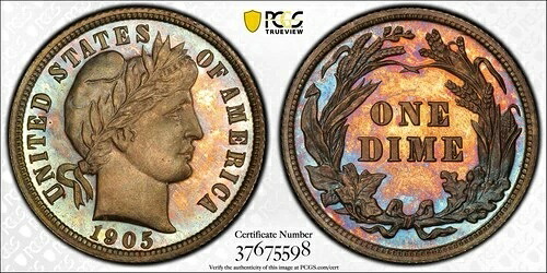 1905年 10セント バーバー ダイム PCGS PR67 CAC - 美しいカラートーニング｜WORLD RESOURCE【QUEEN店】